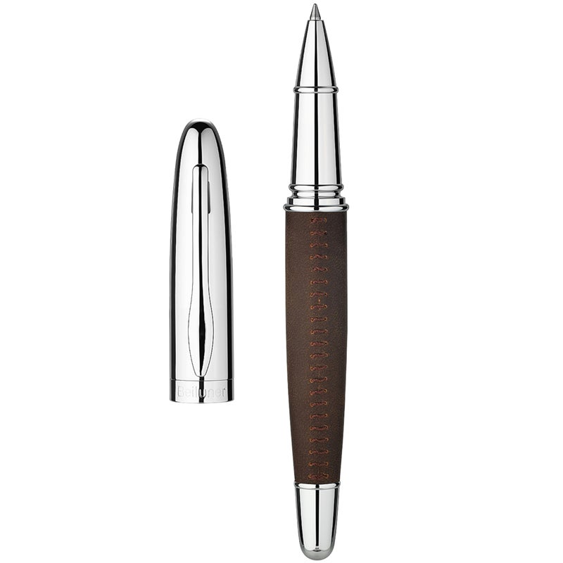 BEILUNER 318 Luxury Leather Pen, Full Grain Oil Tan Crazy Horse Cowhide Leather, Chrome-Plated Finish, Schmidt Ink Refill, Best Rollerball Pen Gift for Men & Women,Executive, Professional, Nice Pens - Image 1