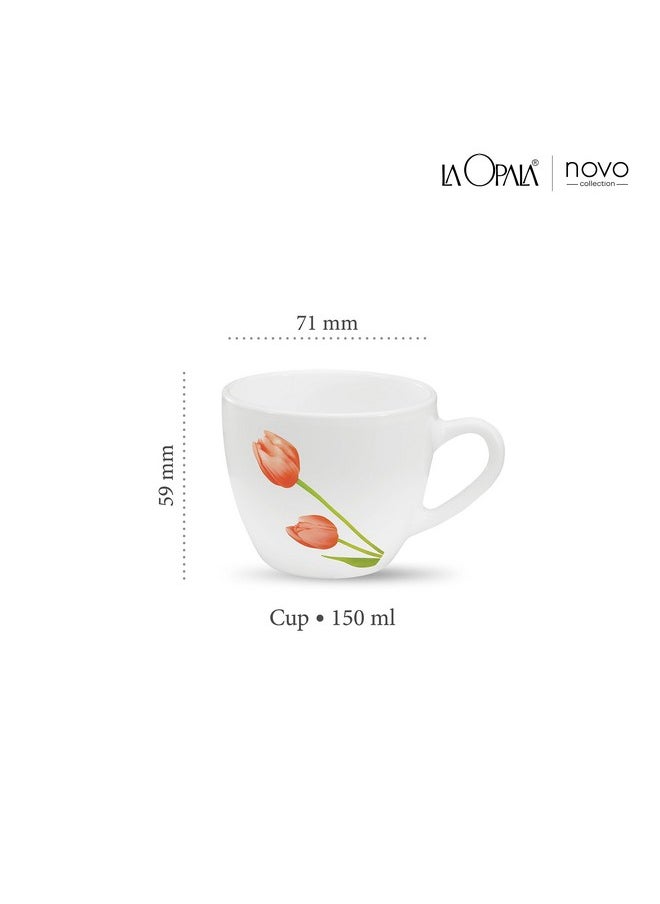 La Opala La Opala, Novo Collection Opal Glass Crockery | Cup Lily, Set of 6 | Scarlet Duet, 150 ml | for Tea & Coffee | Microwave Safe | 100% Vegetarian | Toughened Extra Strong | Super Light | Super White  - Image 2