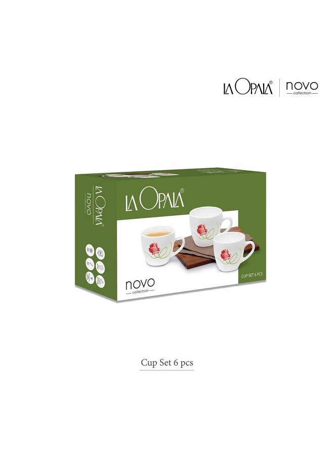 La Opala La Opala, Novo Collection Opal Glass Crockery | Cup Lily, Set of 6 | Scarlet Duet, 150 ml | for Tea & Coffee | Microwave Safe | 100% Vegetarian | Toughened Extra Strong | Super Light | Super White  - Image 4