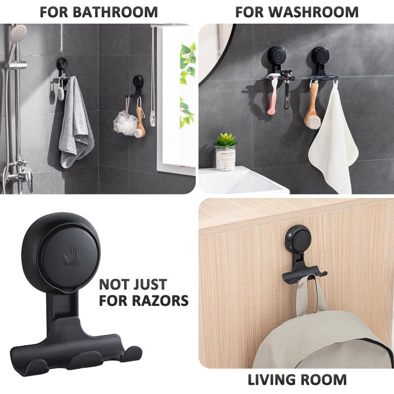 LEVERLOC Razor Holder for Shower 2 Pack, Powerful Vacuum Suction Cup Hook for Towel, Loofah, Razor, Squeegee, Damage-Free Wall Shower Hook, Shaver Holder for Bathroom, Easy to Install and Reuse, Black - Image 5