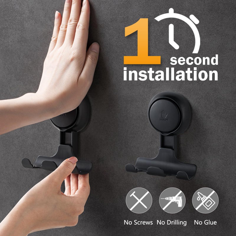 LEVERLOC Razor Holder for Shower 2 Pack, Powerful Vacuum Suction Cup Hook for Towel, Loofah, Razor, Squeegee, Damage-Free Wall Shower Hook, Shaver Holder for Bathroom, Easy to Install and Reuse, Black - Image 2