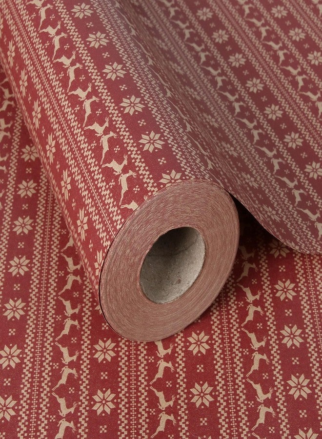 Aimyoo Kraft Christmas Wrapping Paper Jumbo Roll, Red Stripe Reindeer Snowflakes Design, Xmas Gift Wrap Paper 30 inch x 100 ft - Image 1