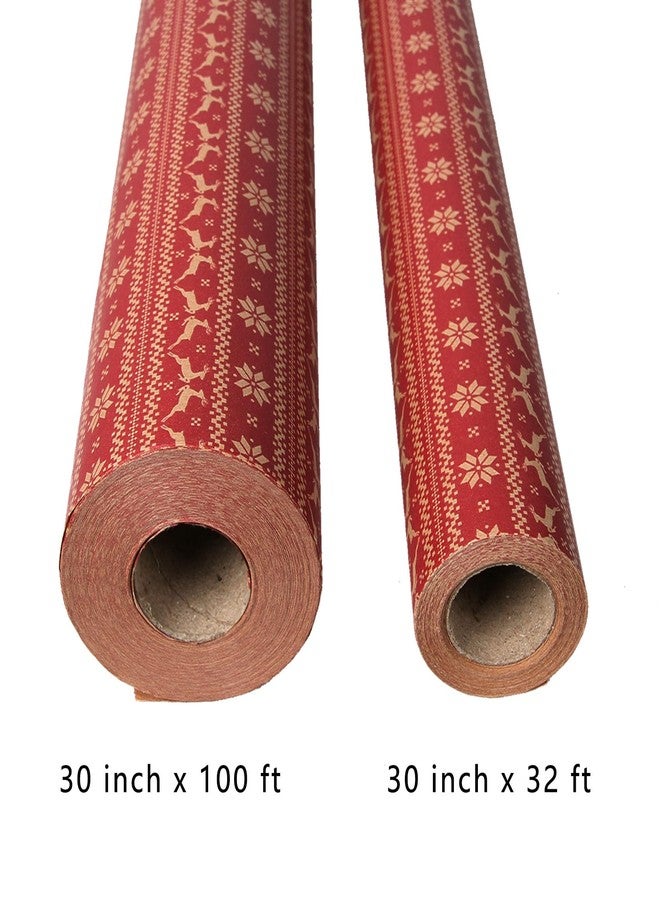 Aimyoo Kraft Christmas Wrapping Paper Jumbo Roll, Red Stripe Reindeer Snowflakes Design, Xmas Gift Wrap Paper 30 inch x 100 ft - Image 2
