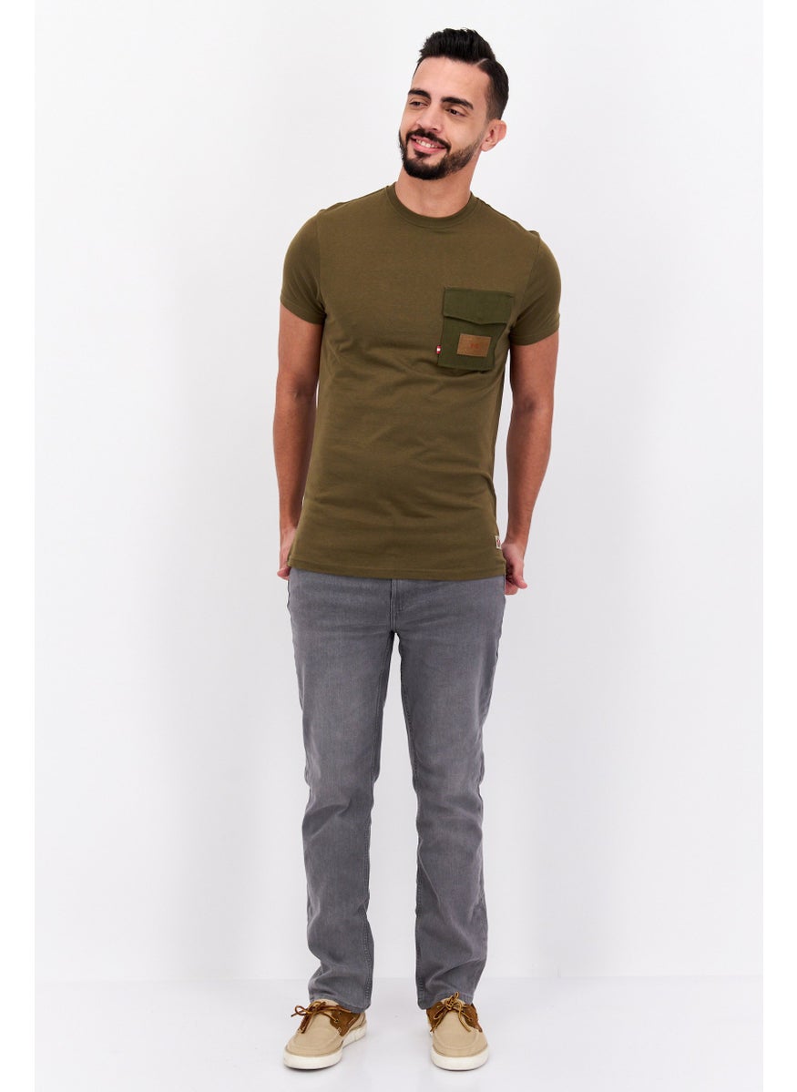 Canadian Peak Men Crew Neck Short Sleeve One Pocket T-Shirt, Olive  - Image 3