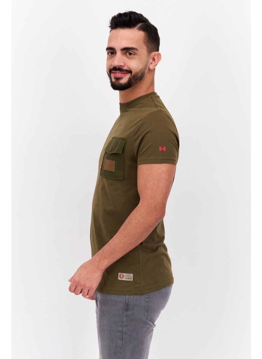 Canadian Peak Men Crew Neck Short Sleeve One Pocket T-Shirt, Olive  - Image 4