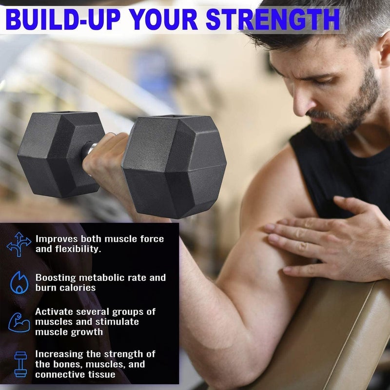 DEXO Hex Dumbbells Set 20KG (2 x 10KG) – Rubber Coated Cast Iron Dumbbells with Anti-Roll Design – Home & Gym Strength Training, Muscle Building, Fitness, Durable, Exercise Equipment, Workout Accessories - Image 5