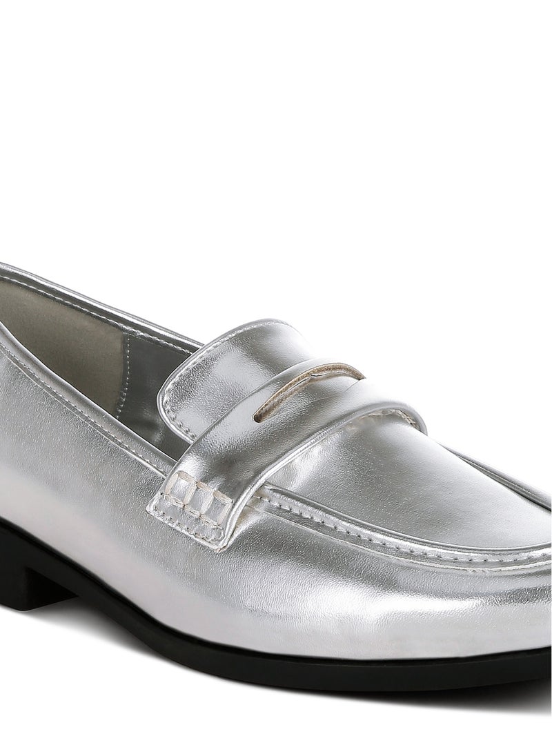 London Rag Metallic Faux Leather Flat Loafers in Silver  - Image 5