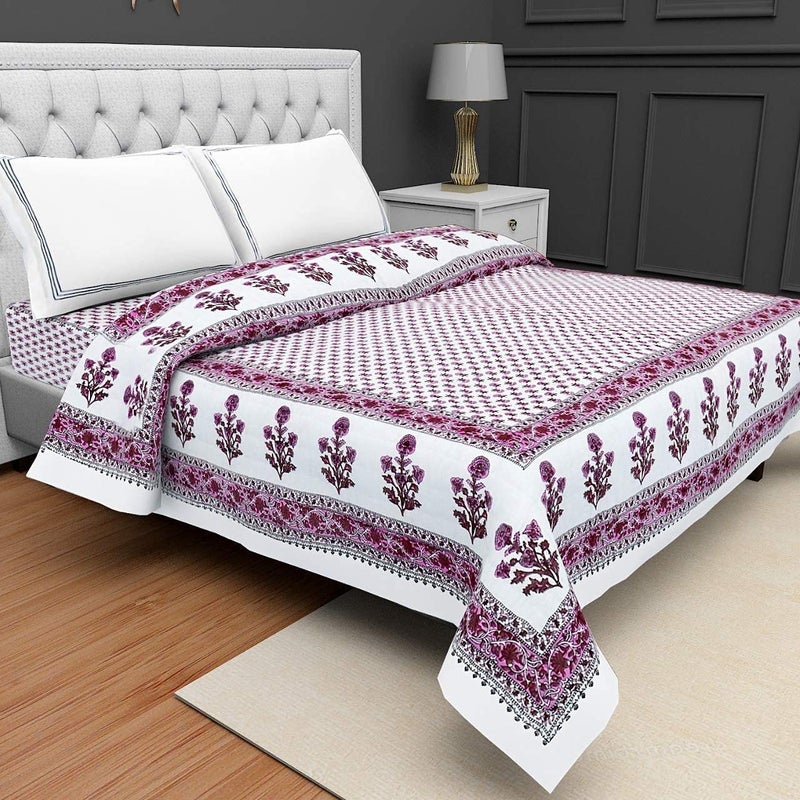 LOARSHY Pure Cotton Handmade Floral Printed Pink Quilt | Soft and Lightweight and Warm Jaipuri Rajasthani Double Bed Razai | Soft AC Quilt for Summer and Winters | Gift Item for Loved Ones - Image 4