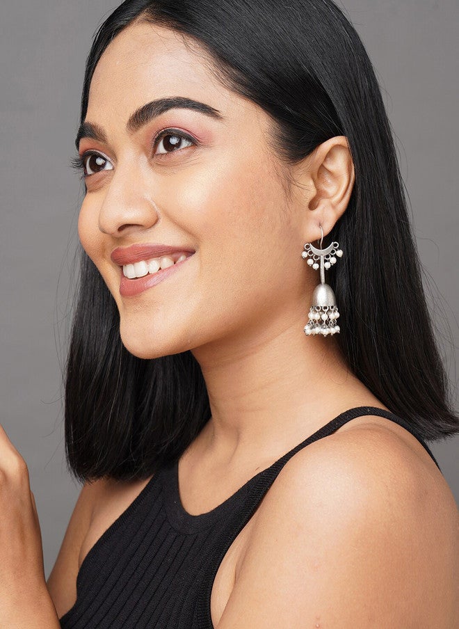 Binnis Wardrobe Silver-Toned Contemporary Jhumkas Earrings - Image 5