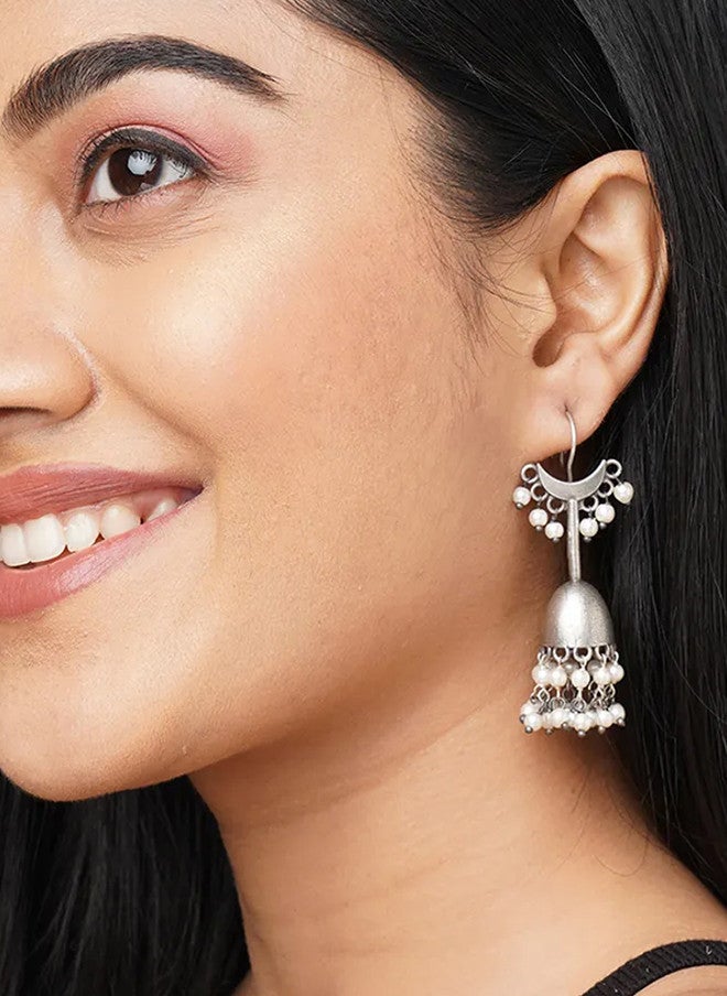 Binnis Wardrobe Silver-Toned Contemporary Jhumkas Earrings - Image 1