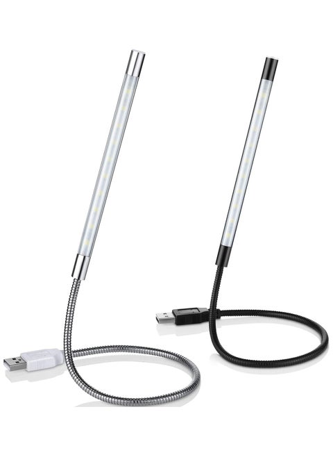 2 قطعة USB LED ضوء USB ضوء للكمبيوتر المحمول لوحة المفاتيح ضوء معقوفة ضوء الكمبيوتر ضوء مرنة عصا عكس الضوء LED مصباح اللمس التبديل لقراءة الكتاب (أسود، فضي)