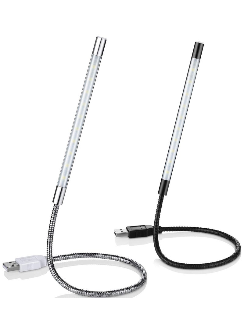 إيروريكس 2 قطعة USB LED ضوء USB ضوء للكمبيوتر المحمول لوحة المفاتيح ضوء معقوفة ضوء الكمبيوتر ضوء مرنة عصا عكس الضوء LED مصباح اللمس التبديل لقراءة الكتاب (أسود، فضي)  - Image 1
