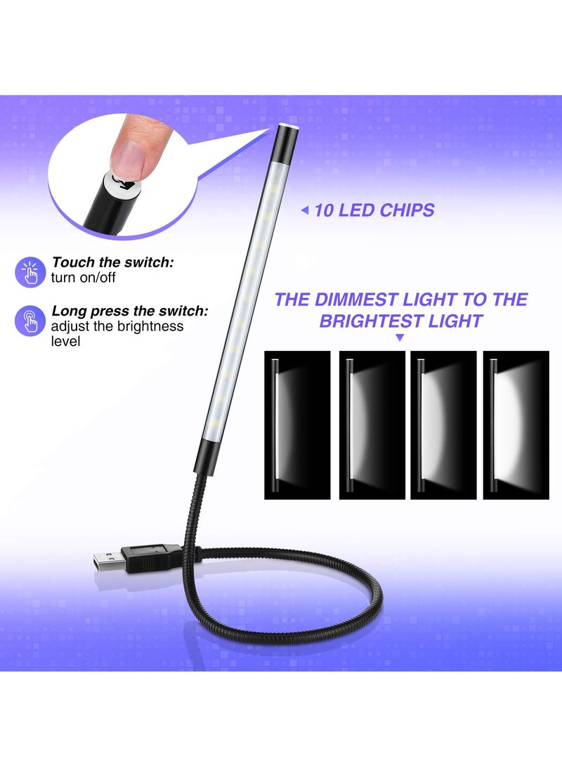إيروريكس 2 قطعة USB LED ضوء USB ضوء للكمبيوتر المحمول لوحة المفاتيح ضوء معقوفة ضوء الكمبيوتر ضوء مرنة عصا عكس الضوء LED مصباح اللمس التبديل لقراءة الكتاب (أسود، فضي)  - Image 3