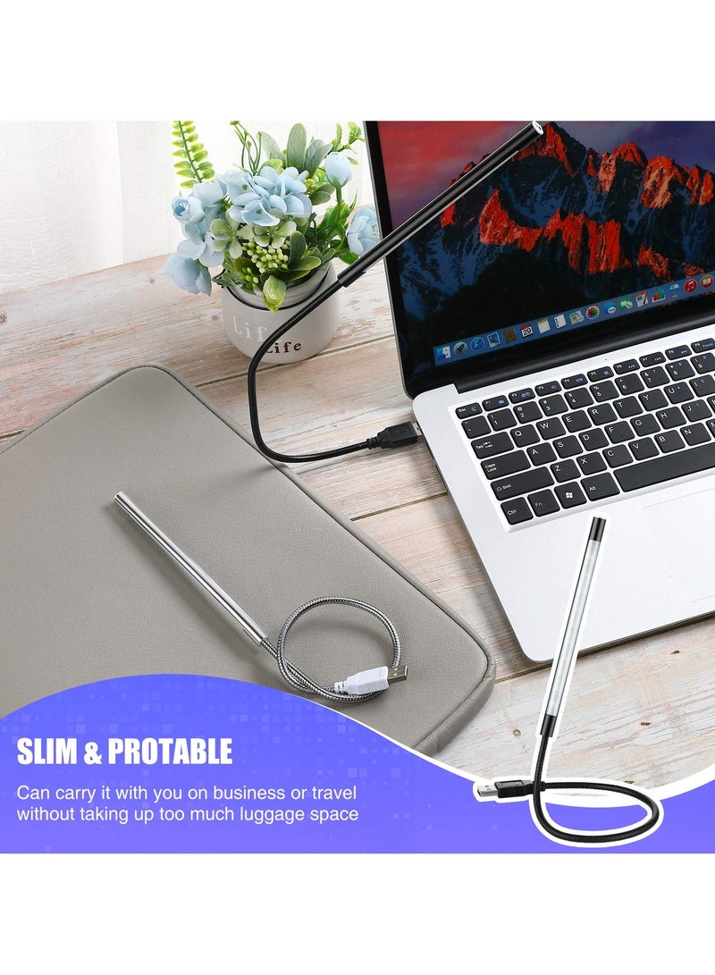 إيروريكس 2 قطعة USB LED ضوء USB ضوء للكمبيوتر المحمول لوحة المفاتيح ضوء معقوفة ضوء الكمبيوتر ضوء مرنة عصا عكس الضوء LED مصباح اللمس التبديل لقراءة الكتاب (أسود، فضي)  - Image 2