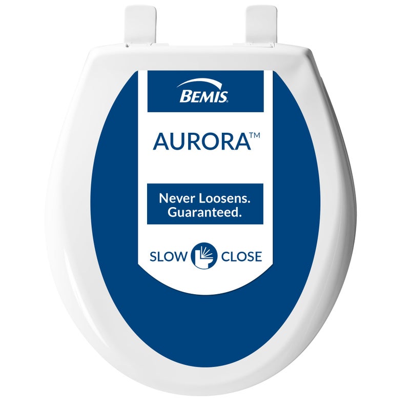 Bemis Aurora Slow Close Toilet Seat, Easy Clean Hinges and Adjustable Perfect Fit Plastic Seat, Made in USA, Round, White - Image 1
