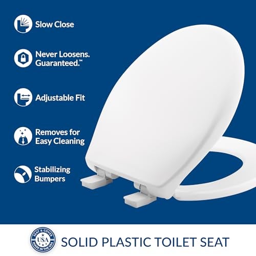 Bemis Aurora Slow Close Toilet Seat, Easy Clean Hinges and Adjustable Perfect Fit Plastic Seat, Made in USA, Round, White - Image 2