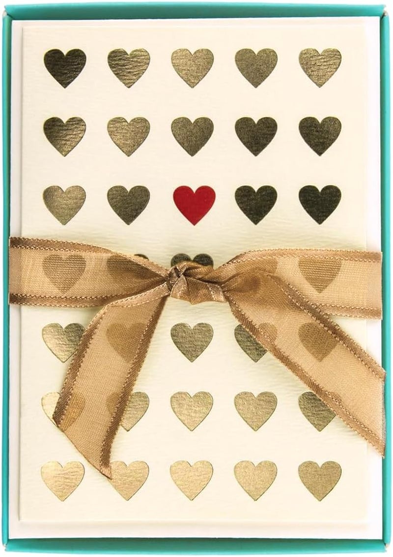 Graphique Lots of Love La Petite Presse Boxed Notecards - 10 Embossed and Embellished Gold Foil Heart Blank Cards with Matching Envelopes, 3.25 x 4.75" (L1315CB) - Image 1