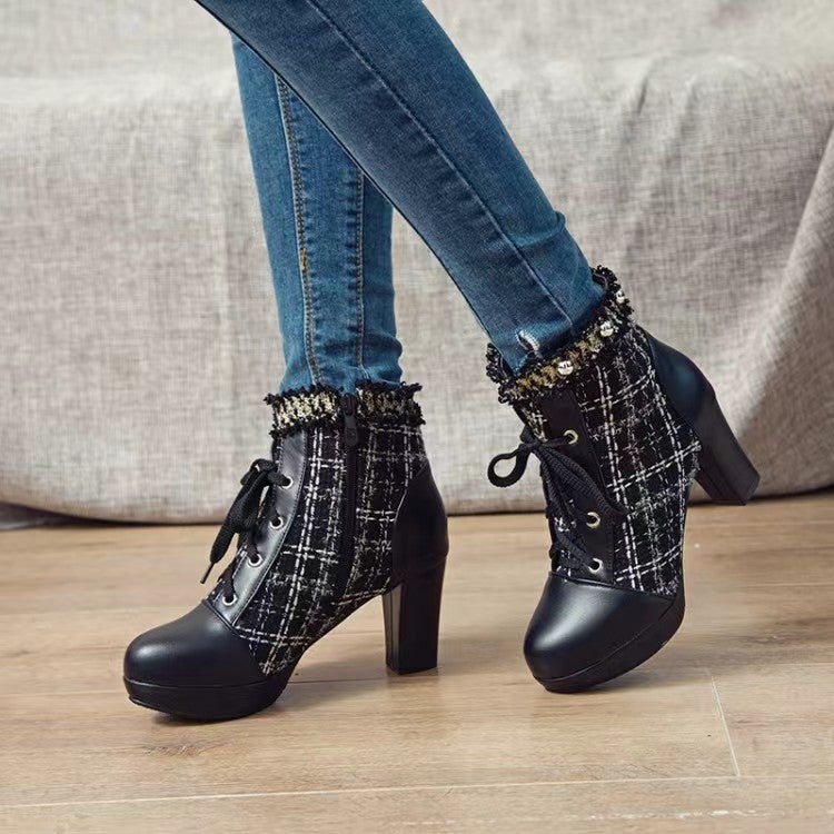 Supply Winter Fashion Thick Bottom High Heel 40-44 Plus Size Small Fragrant Wind Wool Low Boots - Image 4