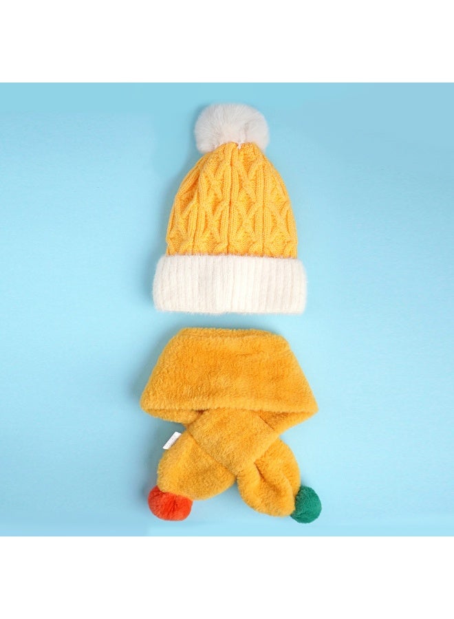 LITTLE SURPRISE BOX 2Pcs Yellow Santa Christmas Themed Winter Cap Beanie With Matching Long Style Neck Muffler For Kids - Image 5