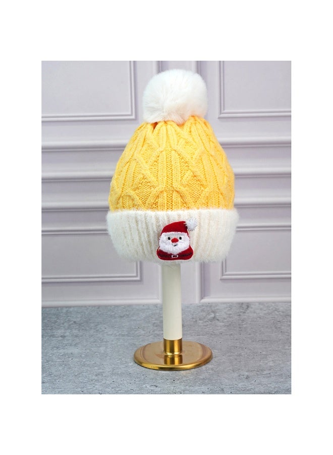 LITTLE SURPRISE BOX 2Pcs Yellow Santa Christmas Themed Winter Cap Beanie With Matching Long Style Neck Muffler For Kids - Image 3