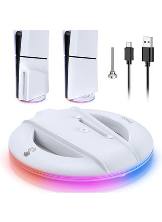 LED Vertical Stand for PS5 Slim Console Disc and Digital with 14 Light Mode, RGB Base Stand Replacement for Playstation 5 Slim Console with Screw ＆ USB Cable, White - pzsku/ZAFEC4F133B01C6E4B66CZ/45/1748267891/c56c340c-f10f-474e-a677-41a3cc36c2d1
