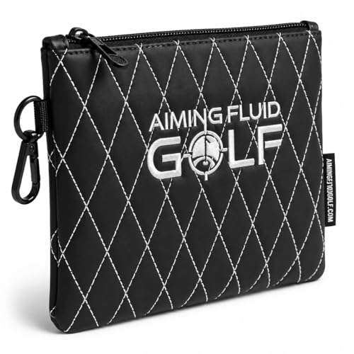 Aiming Fluid Golf Premium Leather GolfTravel Valuables Pouch Luxury Zippered Utility Bag with Diamond Stitching 360 Swivel Clip Soft Interior for Golf Accessories Travel Essentials Black - Image 1