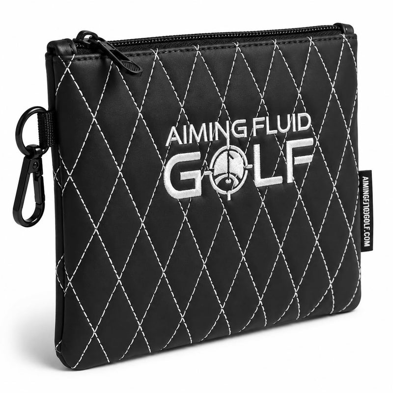 Aiming Fluid Golf Premium Leather GolfTravel Valuables Pouch Luxury Zippered Utility Bag with Diamond Stitching 360 Swivel Clip Soft Interior for Golf Accessories Travel Essentials Black - Image 2