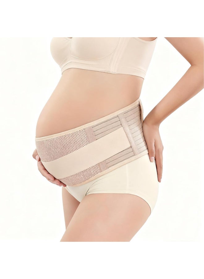 حزام بطن الحمل، حزام دعم الحمل مع لفّة ضغط قابلة للتعديل، أشرطة بطن ناعمة وقابلة للتنفس للنساء الحوامل وتخفيف آلام الظهر والحوض (بيج) - Image 1