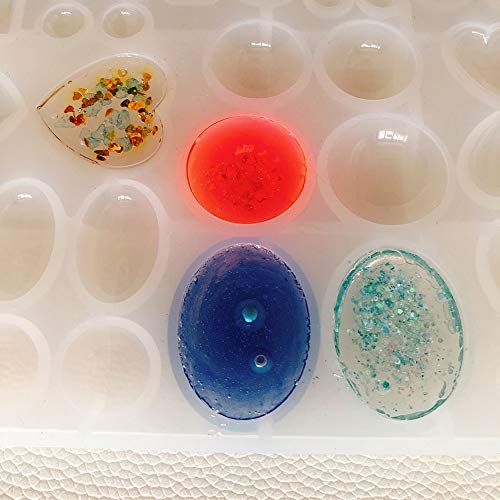 ScivoKaval Cabochon Gem Jewelry Silicone Mold Oval Teardrop Square Heart Round Shapes for Polymer Clay Crafting Resin Epoxy Pendant Earrings Making Casting DIY Craft Mold 29 Design 58 Cavity Large - Image 4