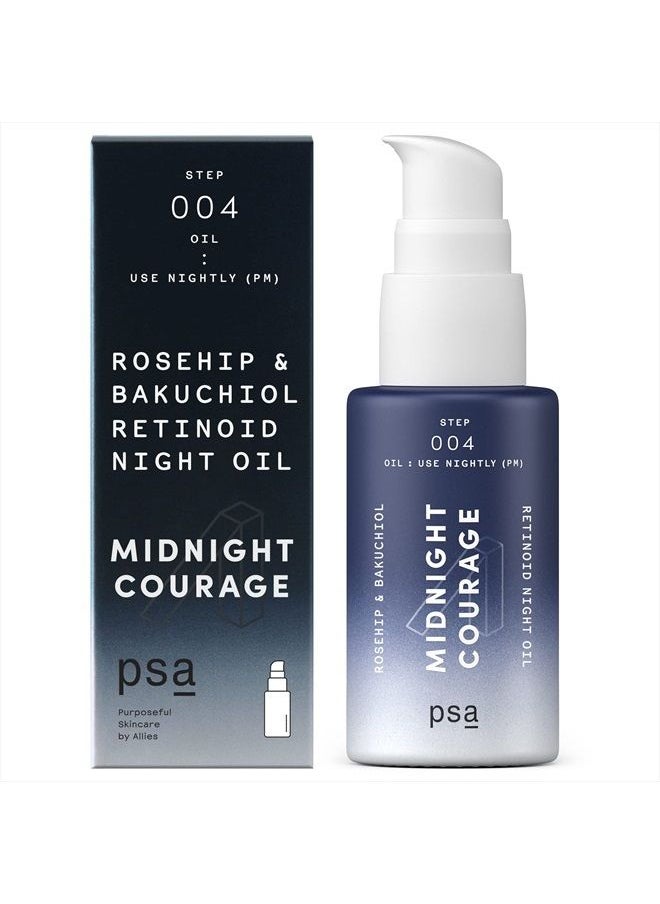Purposeful Skincare by Allies PSA MIDNIGHT COURAGE Rosehip & Bakuchiol Retinoid Night Oil. Facial Oil for Nighttime Skincare Routine with 2% Retinoid Complex, Organic Rosehip & Baobab Oil, Bakuchiol Retinol. 15 ml/ 0.5 oz  - Image 1