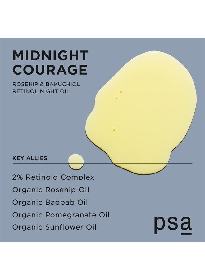Purposeful Skincare by Allies PSA MIDNIGHT COURAGE Rosehip & Bakuchiol Retinoid Night Oil. Facial Oil for Nighttime Skincare Routine with 2% Retinoid Complex, Organic Rosehip & Baobab Oil, Bakuchiol Retinol. 15 ml/ 0.5 oz  - Image 2