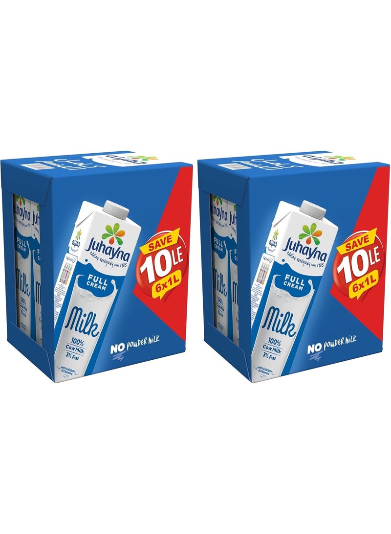 جهينه حليب جهينة كامل الدسم طويل الأجل (UHT) - 2 عبوة التوفير (6 × 1 لتر)