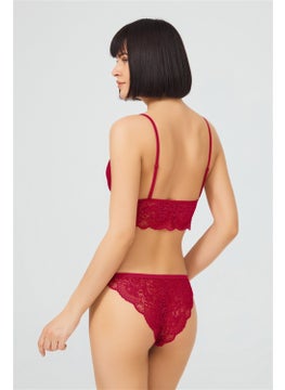 COTTONHILL Claret Red Lace Transparent Non-Wireless Women's Bra Set  - Image 2
