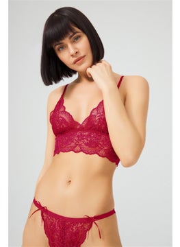 COTTONHILL Claret Red Lace Transparent Non-Wireless Women's Bra Set  - Image 3