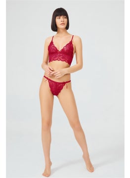COTTONHILL Claret Red Lace Transparent Non-Wireless Women's Bra Set  - Image 4