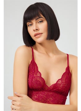 COTTONHILL Claret Red Lace Transparent Non-Wireless Women's Bra Set  - Image 5