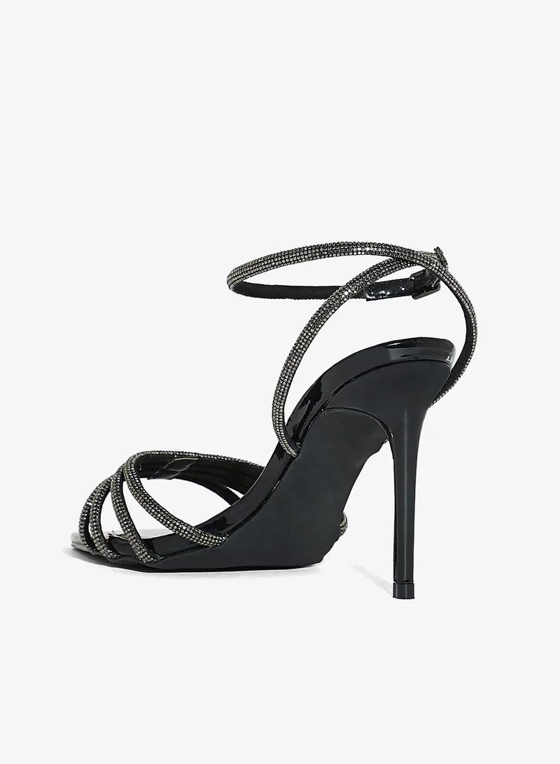 Ella Limited Edition Black Pointy Toe Embellished Counter Strap Heel Sandal for Women | Best Price UAE