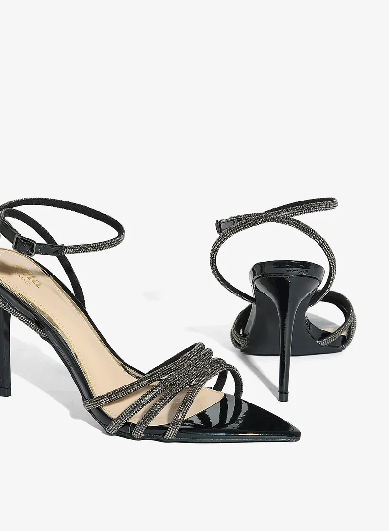 Ella Limited Edition Black Pointy Toe Embellished Counter Strap Heel Sandal for Women | Best Price UAE