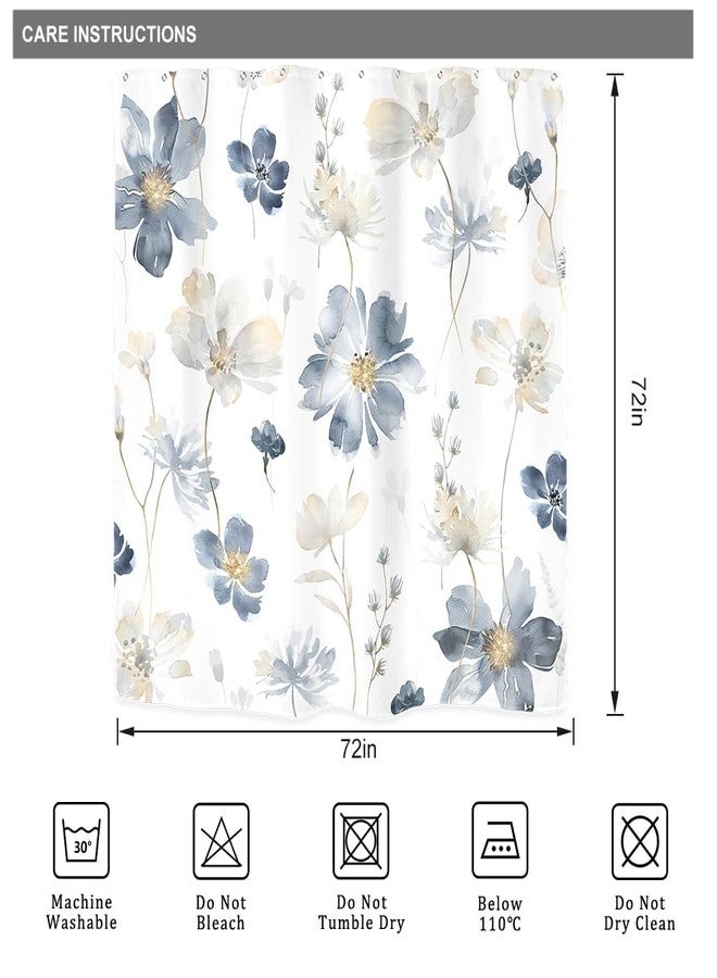 ريديكور ستارة حمام زرقاء مزينة بزهور من Riyidecor، ستائر حمام ربيعية نباتية لطيفة للفتيات البوهيميات، مجموعة ديكور حمام رمادية بألوان مائية ونباتات طبيعية، 72 عرض × 72 ارتفاع، قماش بوليستر مطبوع عليه رسومات فنية مقاوم للماء - Image 5