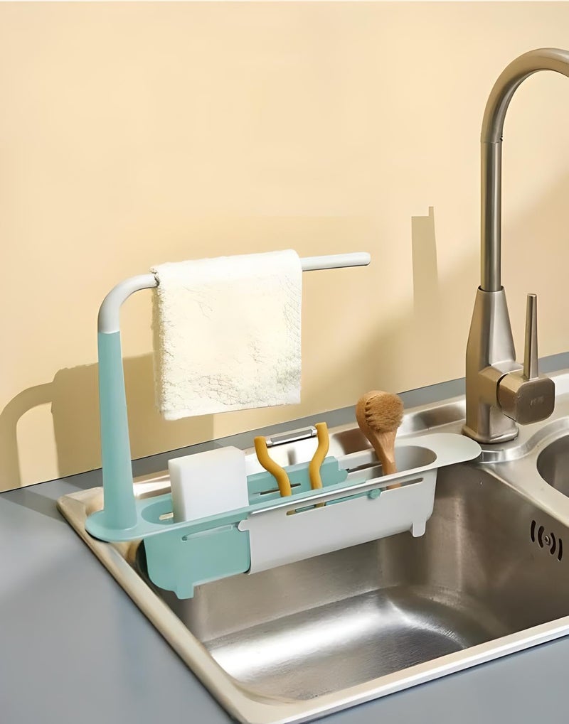 UPKARANWALE Multipurpose Sink Storage Rack Towel Holder Durable for Countertop Bathroom Beige Kitchen, Dining & Bar | Kitchen Storage & Organization | Racks & Holders (Plastic, Multicolour, Pack of 1) - Image 1