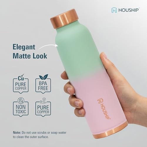 HOUSHIP Pure Copper Water Bottle 950ml – Seamless Leakproof Design, Durable Handcrafted Finish, Ecofriendly Premium Gift for Office, Yoga, Travel - Image 3