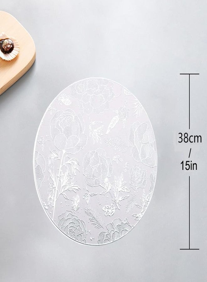 pigchcy Silver Round Placemats Set of 6 Metallic Rose Pressed Vinyl Dining Table Mats Farmhouse Kitchen 15inches Table Setting Centerpiece Decoration - Image 2