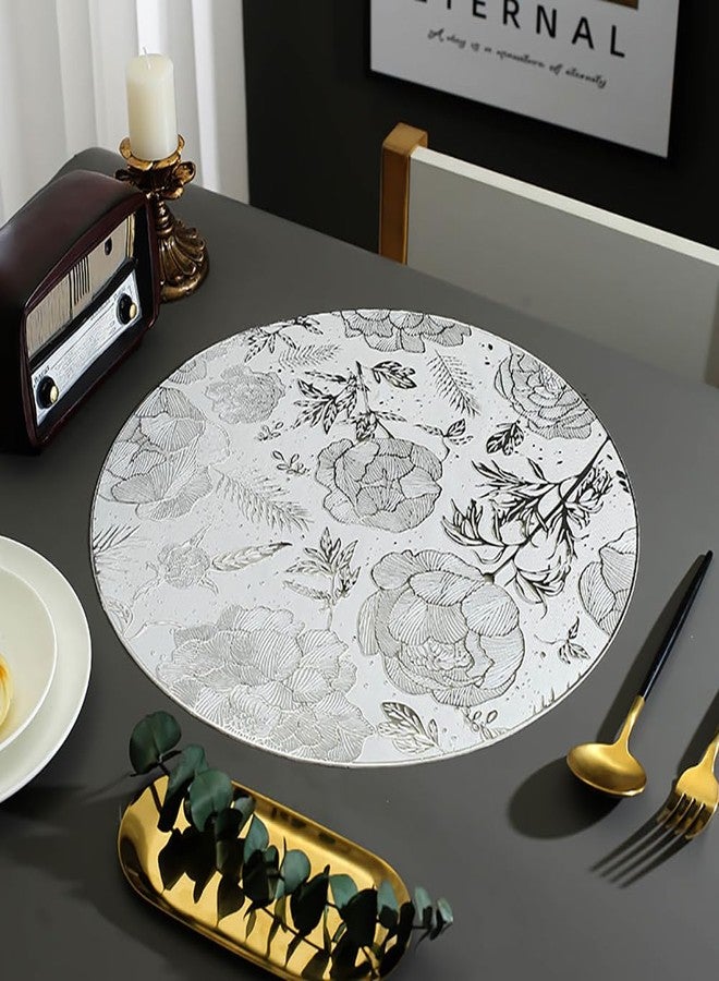 pigchcy Silver Round Placemats Set of 6 Metallic Rose Pressed Vinyl Dining Table Mats Farmhouse Kitchen 15inches Table Setting Centerpiece Decoration - Image 4