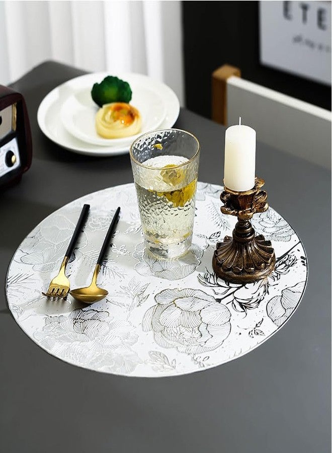 pigchcy Silver Round Placemats Set of 6 Metallic Rose Pressed Vinyl Dining Table Mats Farmhouse Kitchen 15inches Table Setting Centerpiece Decoration - Image 5
