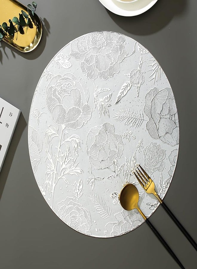 pigchcy Silver Round Placemats Set of 6 Metallic Rose Pressed Vinyl Dining Table Mats Farmhouse Kitchen 15inches Table Setting Centerpiece Decoration - Image 1