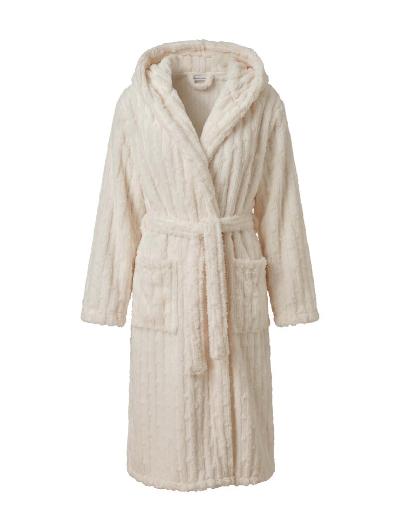 HEARTNICE Fuzzy Soft Robes for Women, Long Plush Hooded Robe Fluffy Warm Bathrobes(Off-White,S/M) - Image 2