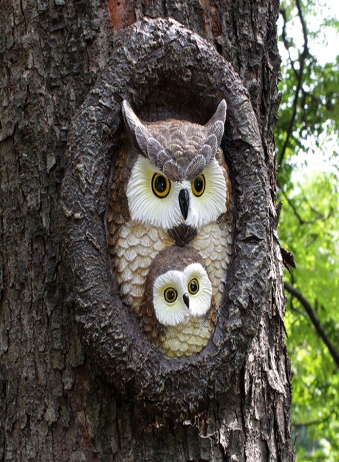JARPSIRY Owl Tree Hugger Whimsical Tree Sculpture Garden Statues Outdoor Tree Face Decor Garden Peeker Yard Art Decorations (Mom and Baby Owl) - Image 1