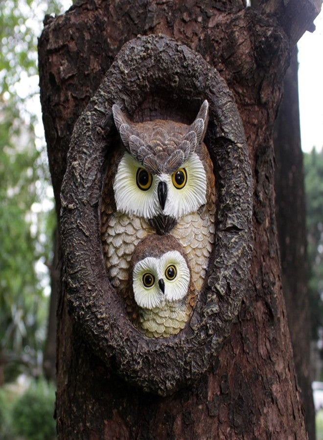 JARPSIRY Owl Tree Hugger Whimsical Tree Sculpture Garden Statues Outdoor Tree Face Decor Garden Peeker Yard Art Decorations (Mom and Baby Owl) - Image 5