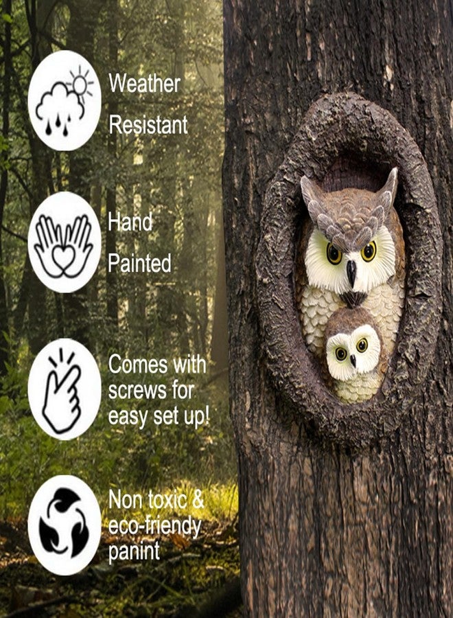 JARPSIRY Owl Tree Hugger Whimsical Tree Sculpture Garden Statues Outdoor Tree Face Decor Garden Peeker Yard Art Decorations (Mom and Baby Owl) - Image 3