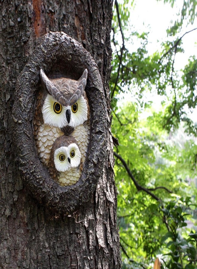 JARPSIRY Owl Tree Hugger Whimsical Tree Sculpture Garden Statues Outdoor Tree Face Decor Garden Peeker Yard Art Decorations (Mom and Baby Owl) - Image 4